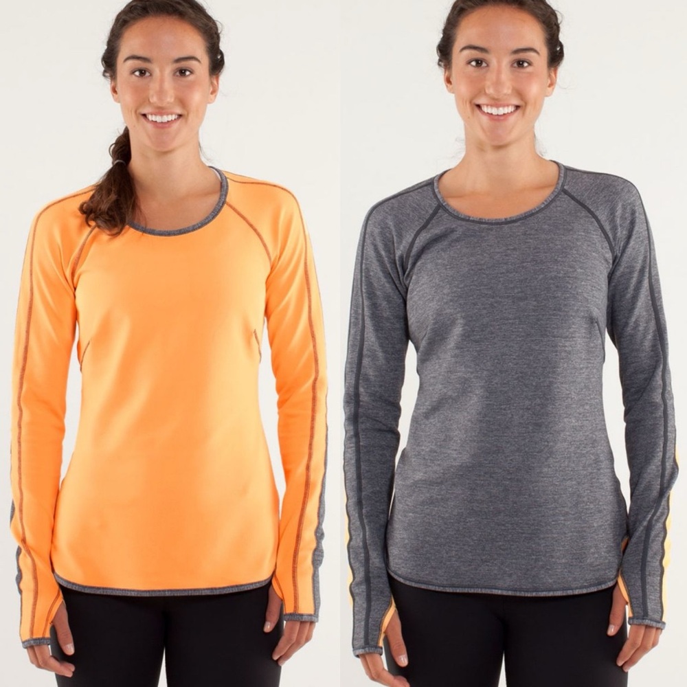 Rare Lululemon Runder Under Long Sleeve Reversible Coal Orange Grey Size 10 Top